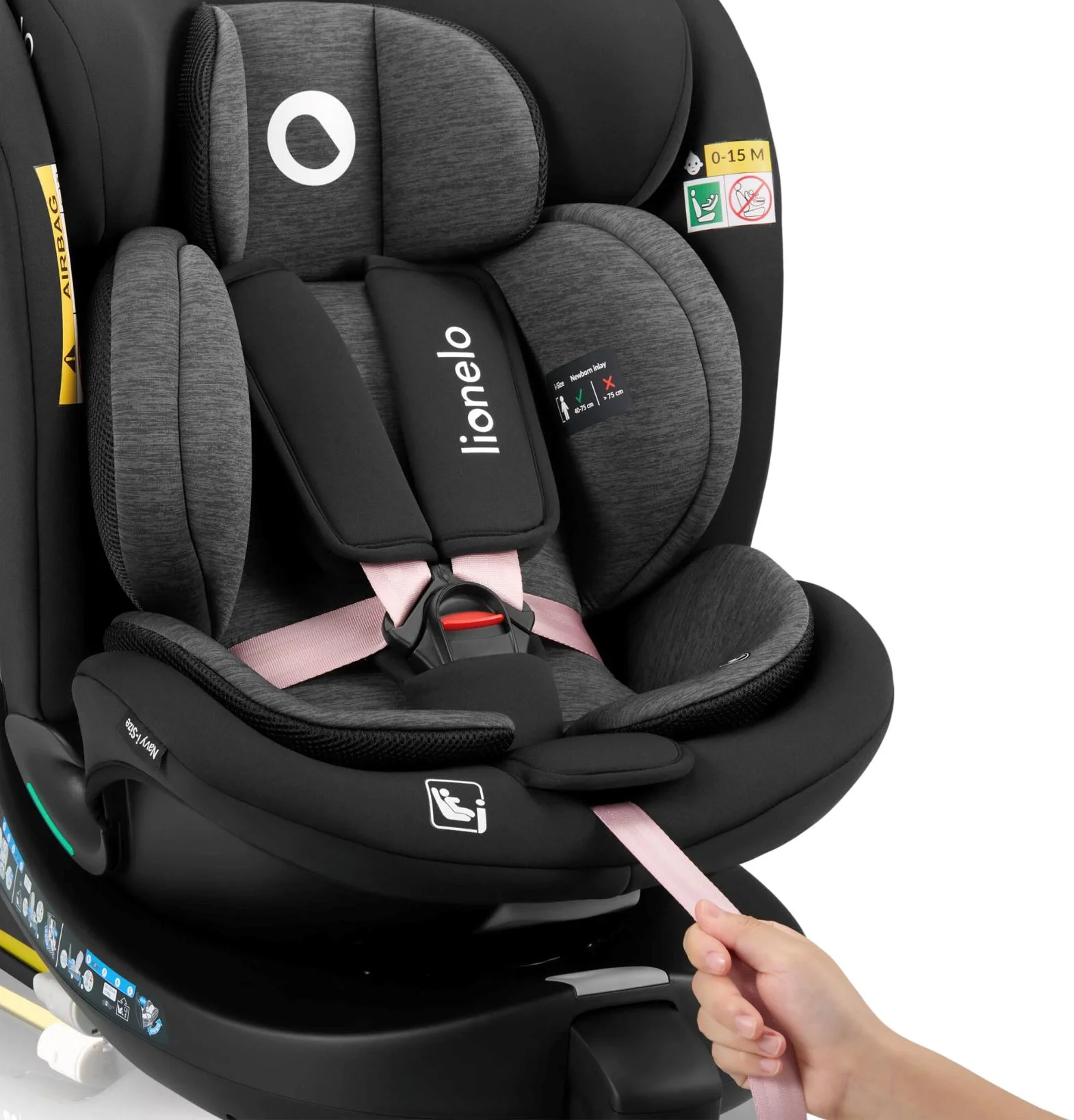 Scaun auto Lionelo Navy, rotativ 360, 0-36 kg Negru-roz foto
