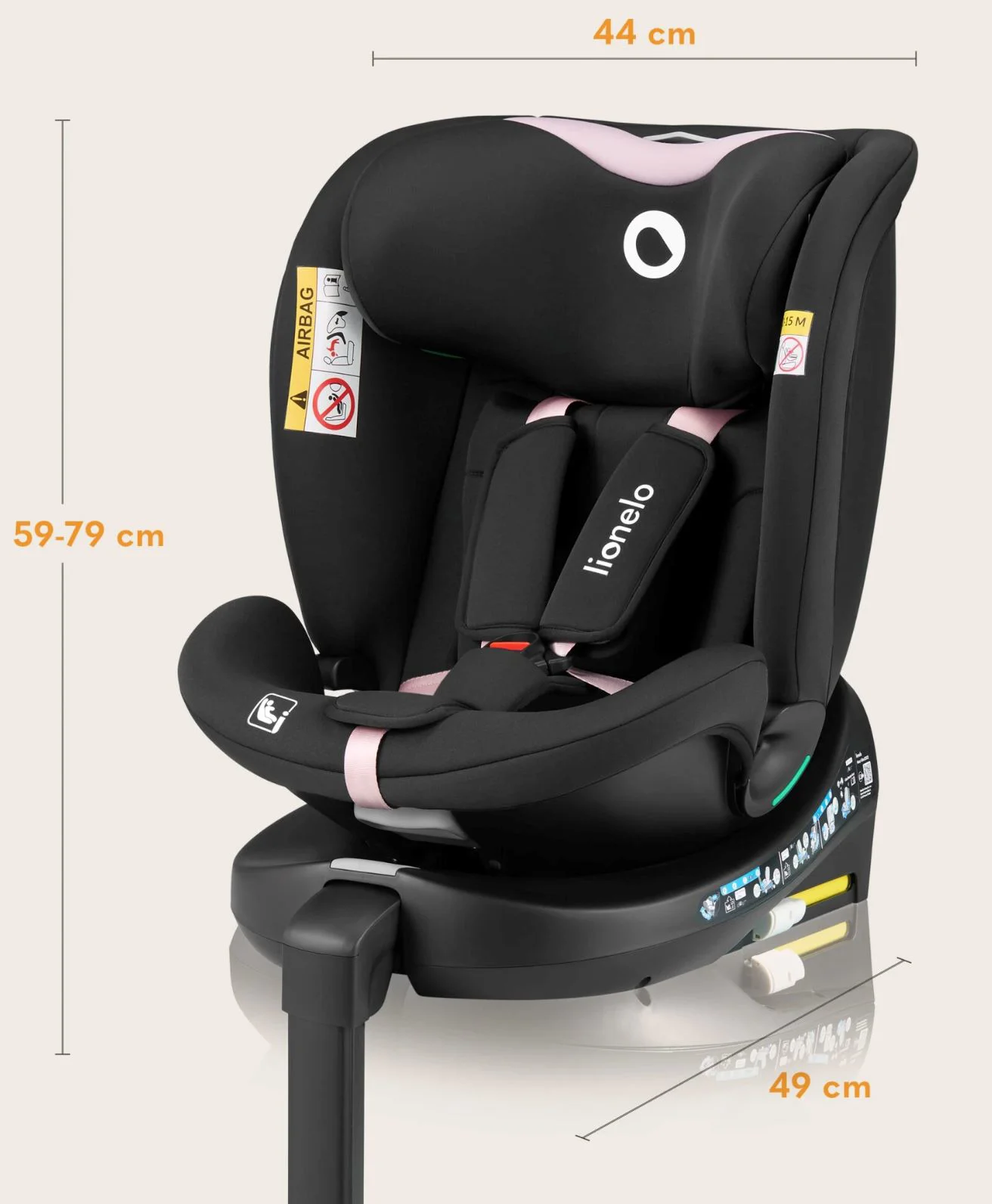 Scaun auto Lionelo Navy, rotativ 360, 0-36 kg Negru-roz foto