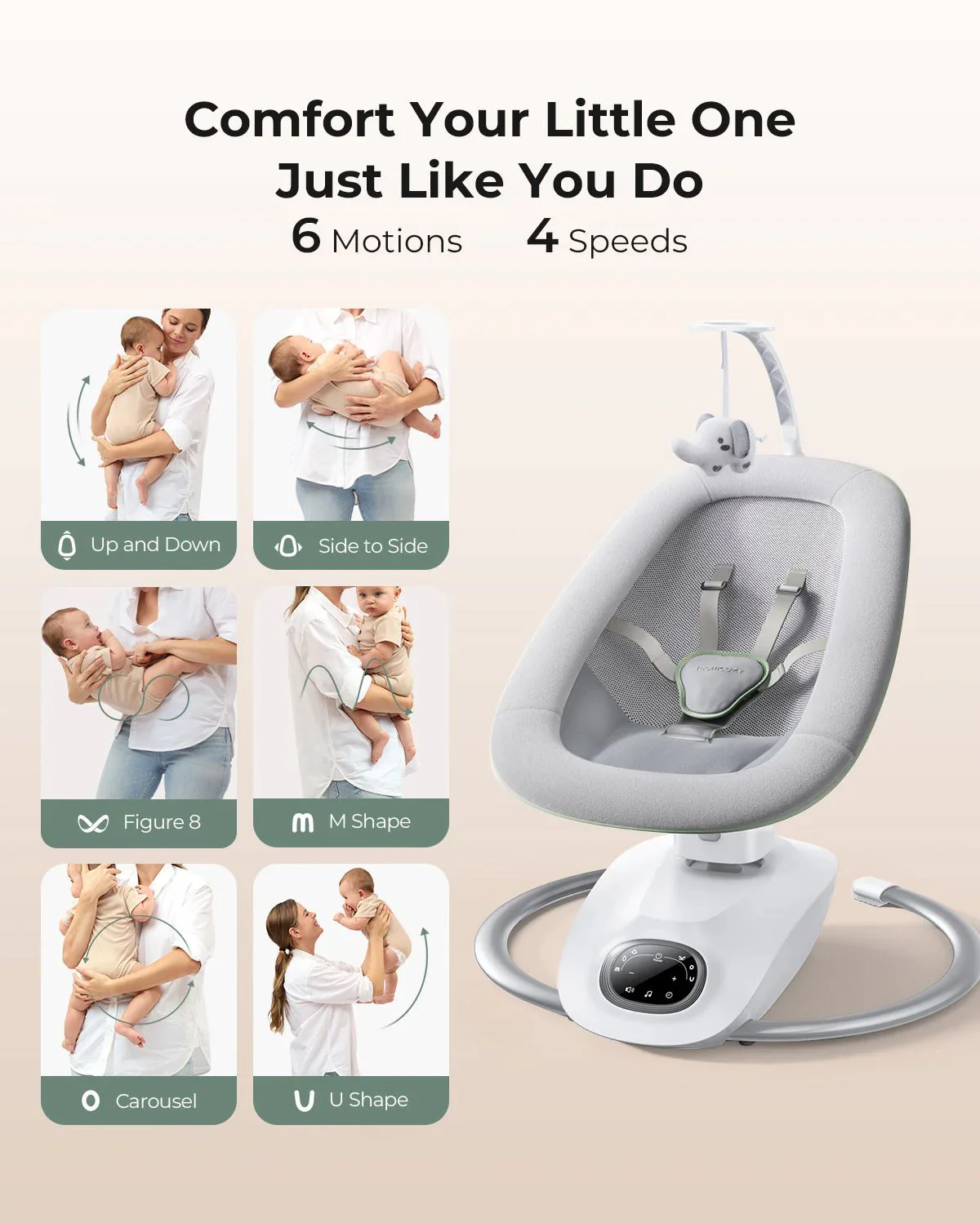Balansoar electric Momcozy CocoSway cu leganare 3D foto