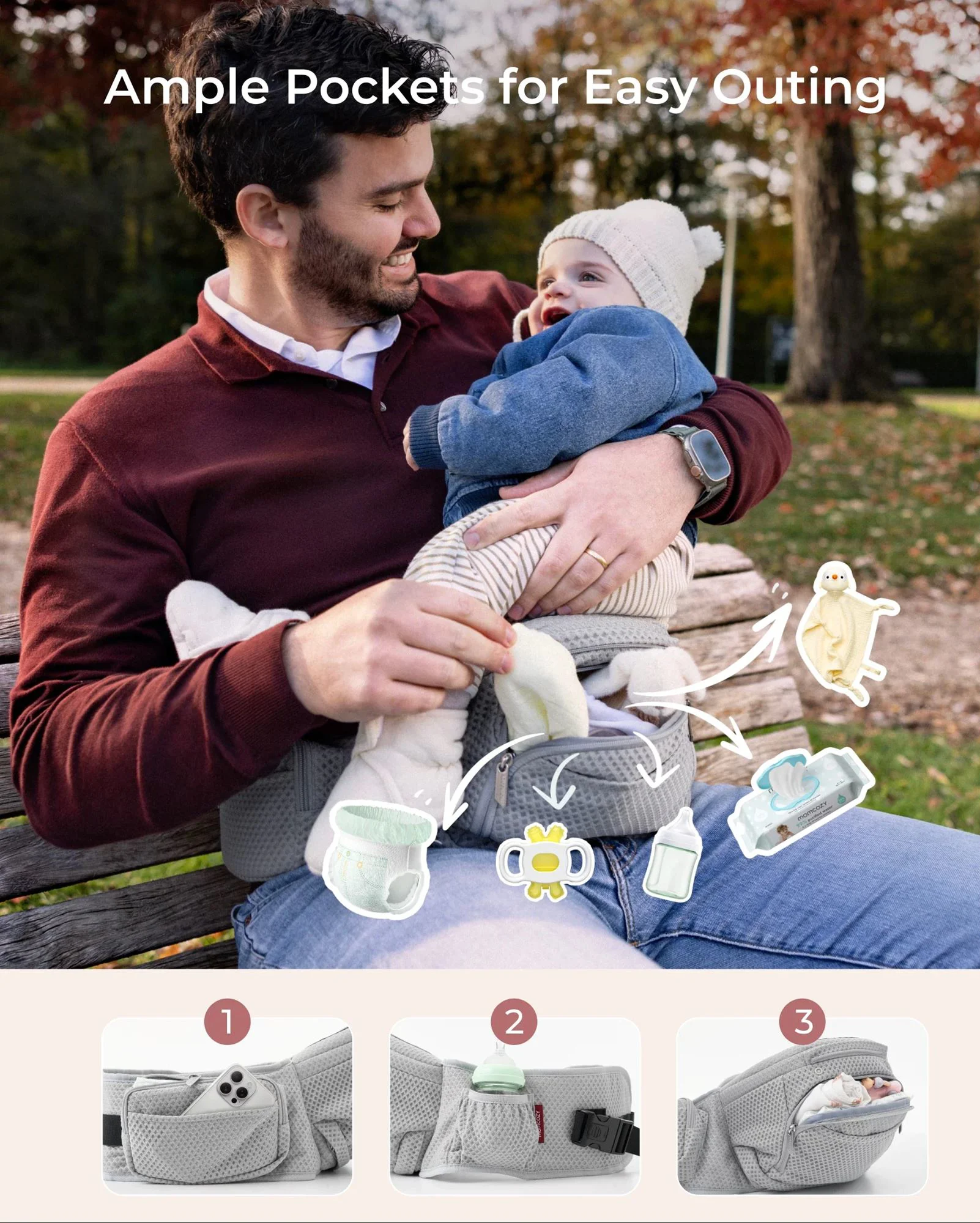 Эргономичный рюкзак‑кенгуру Momcozy Air Mesh-Grey foto