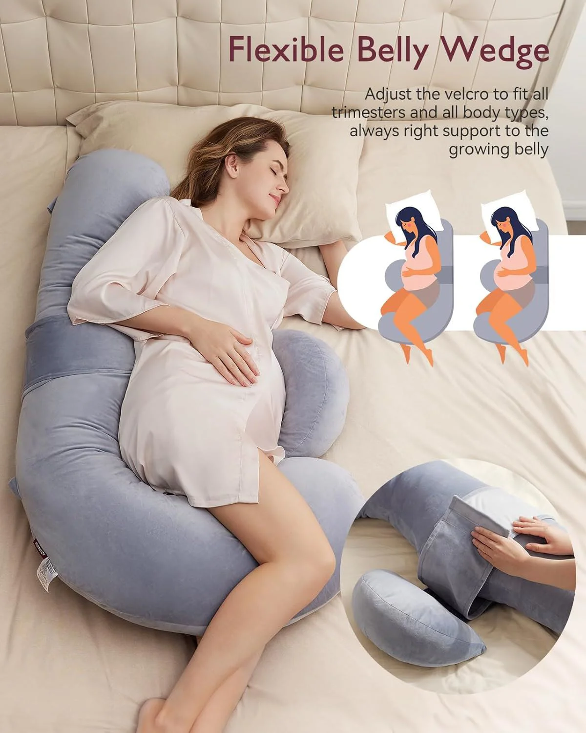 Perna pentru gravide Momcozy in forma F Velvet Grey foto