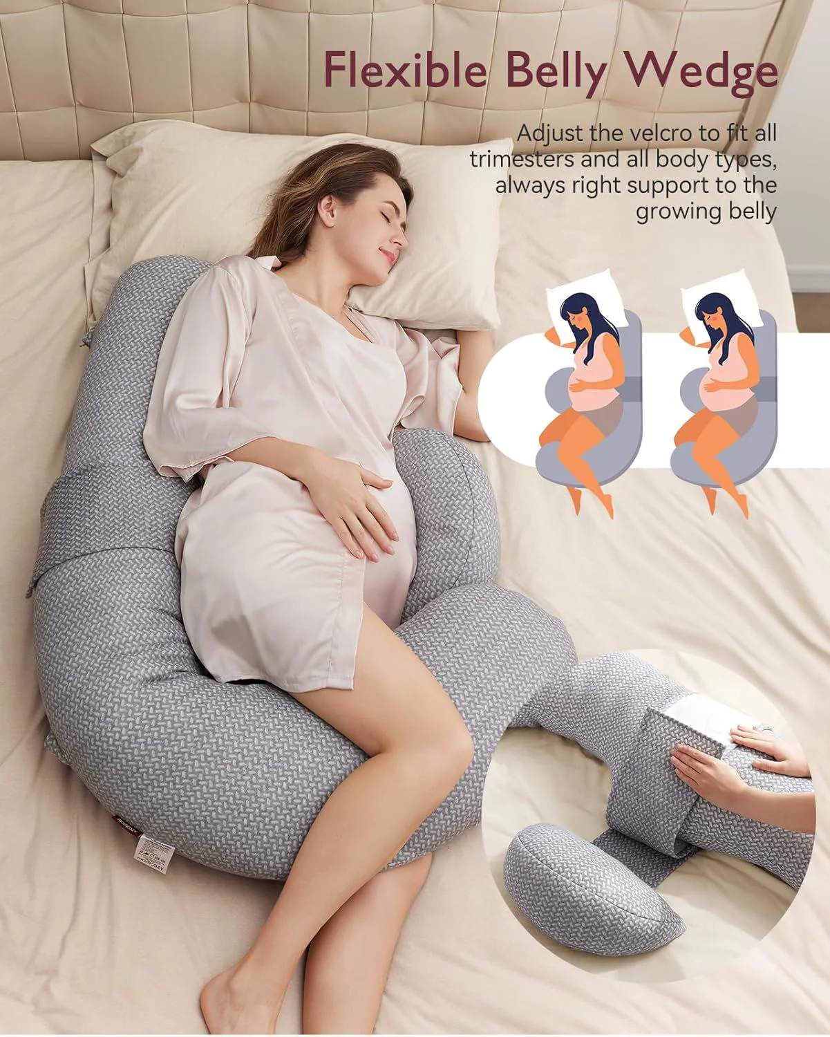 Подушка для беременных в форме F Momcozy Air Layer Grey foto
