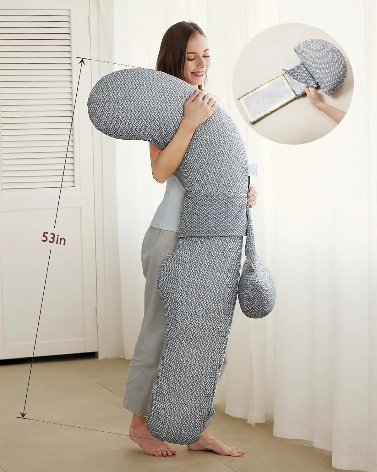 Подушка для беременных в форме F Momcozy Air Layer Grey foto