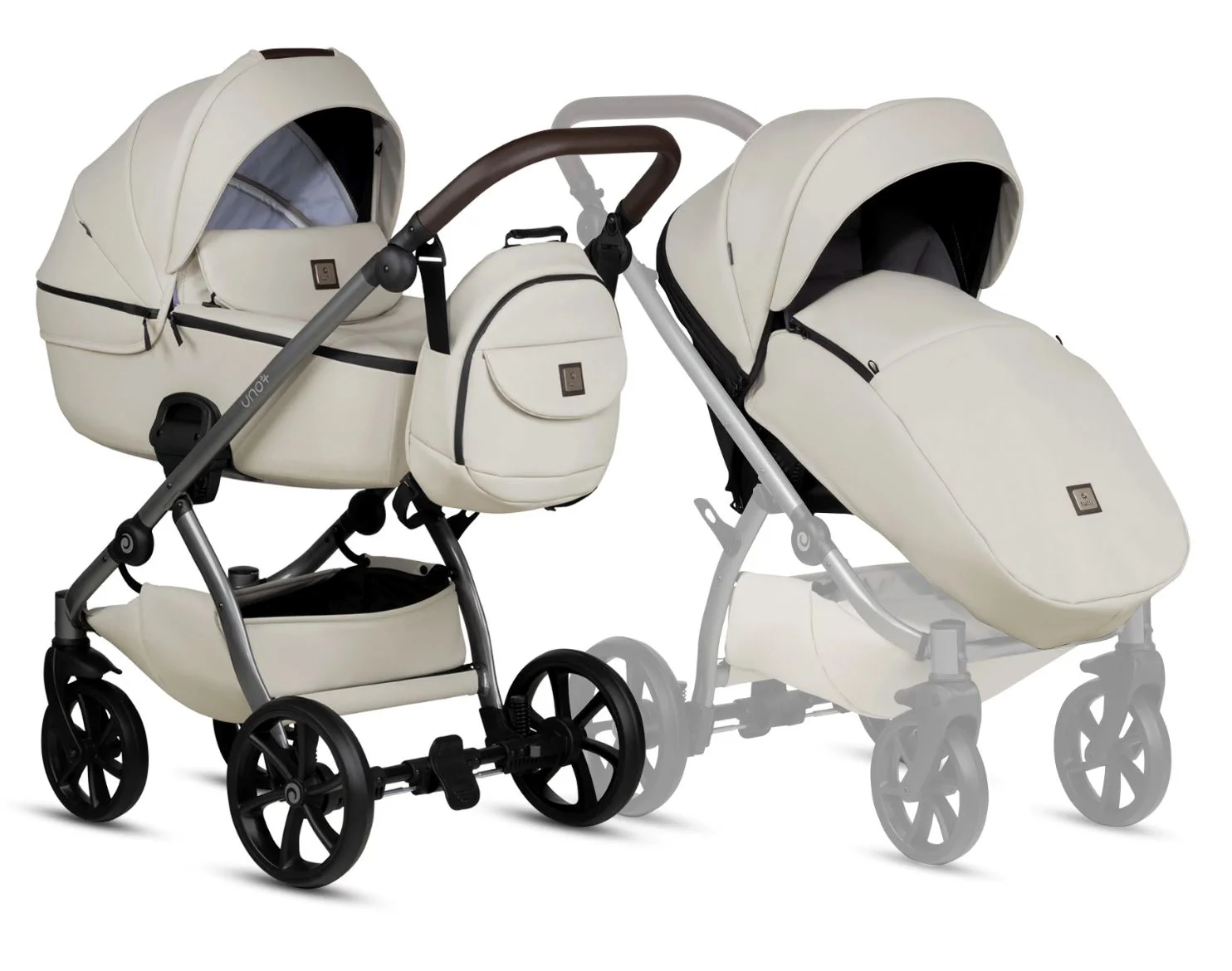 Carucior 2 in 1 Tutis Uno 5 Leather Alb foto