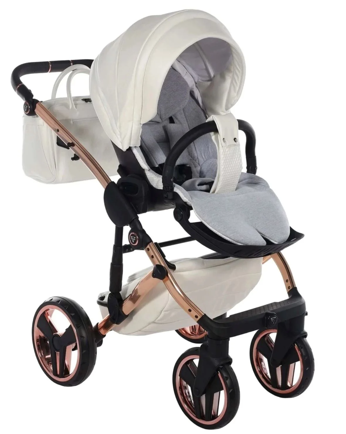 Carucior 2 in 1 Junama Fluo Line v3 indyvidual Alb-roz foto