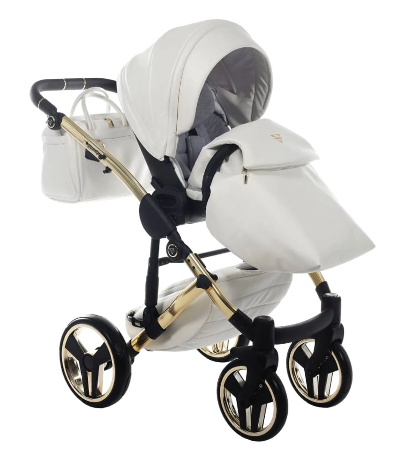 Carucior 2 in 1 Junama Fluo Line v3 indyvidual Alb-auriu foto