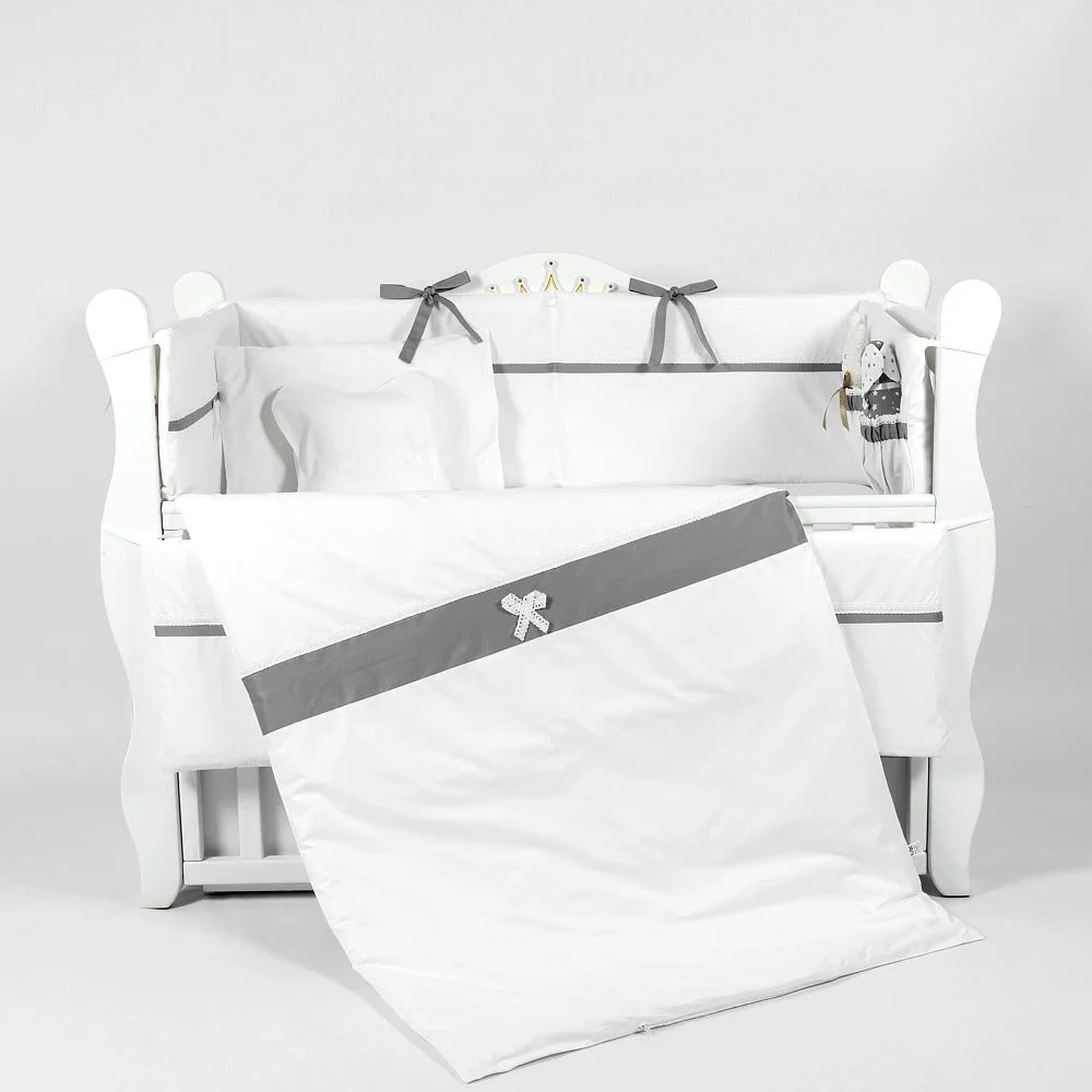 Комплект постельного белья для детской кроватки PernaMea Elegance Серый (8 предметов), 120x60 см foto