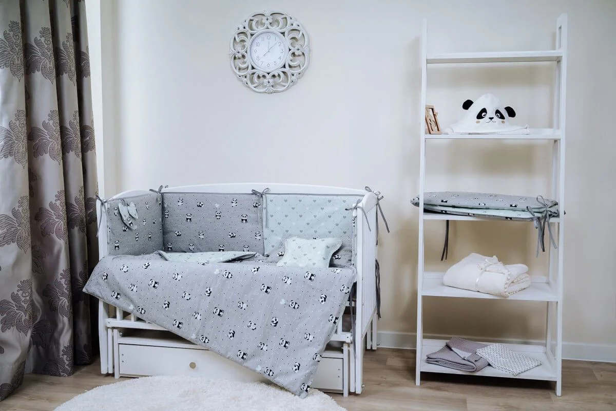 Постельное бельё для кроватки PernaMea Baby Panda Бирюзовое, 8 предметов, 120x60 см foto