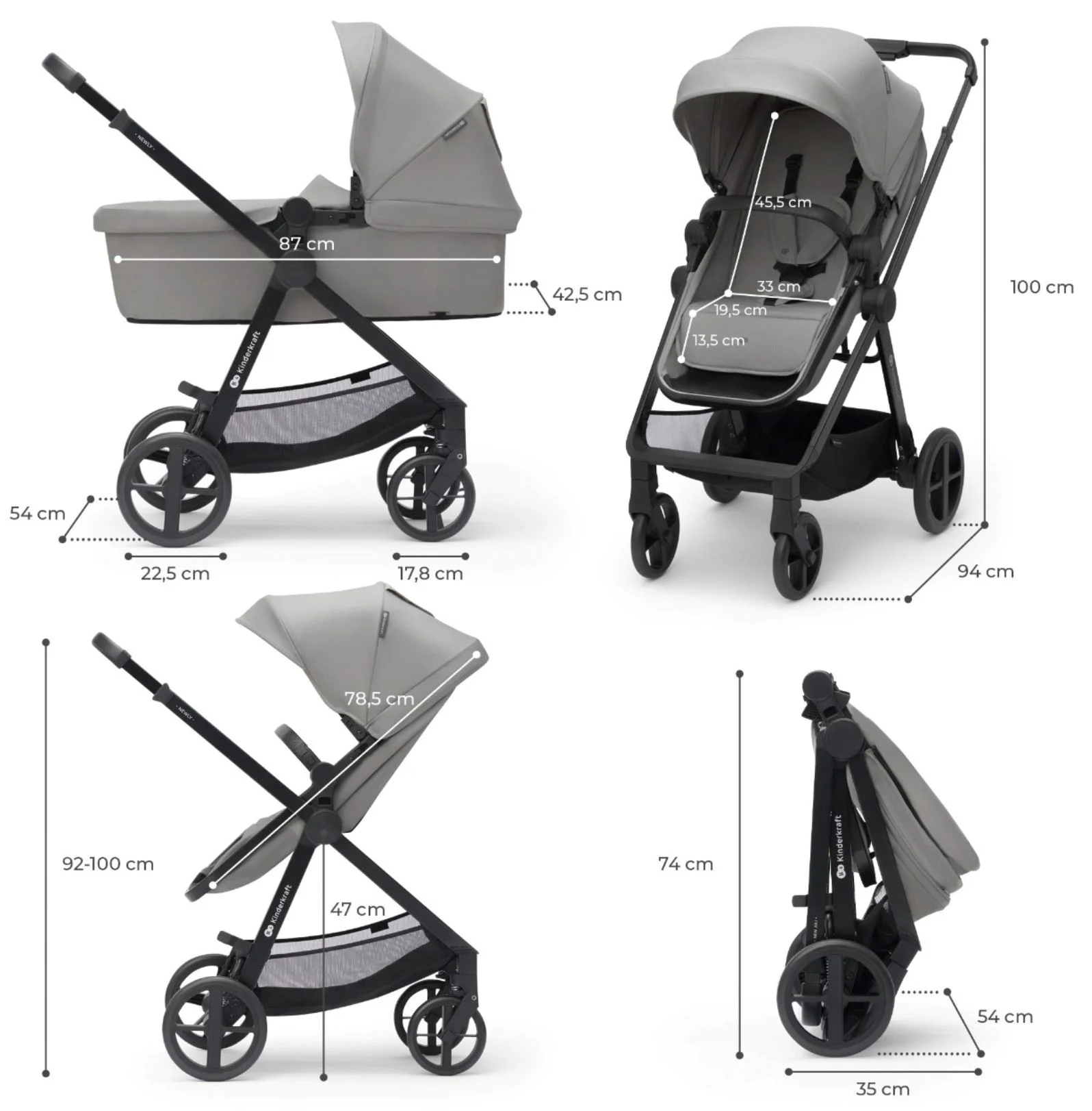 Коляска 3 в 1 Kinderkraft NEWLY Mink Pro Серый foto