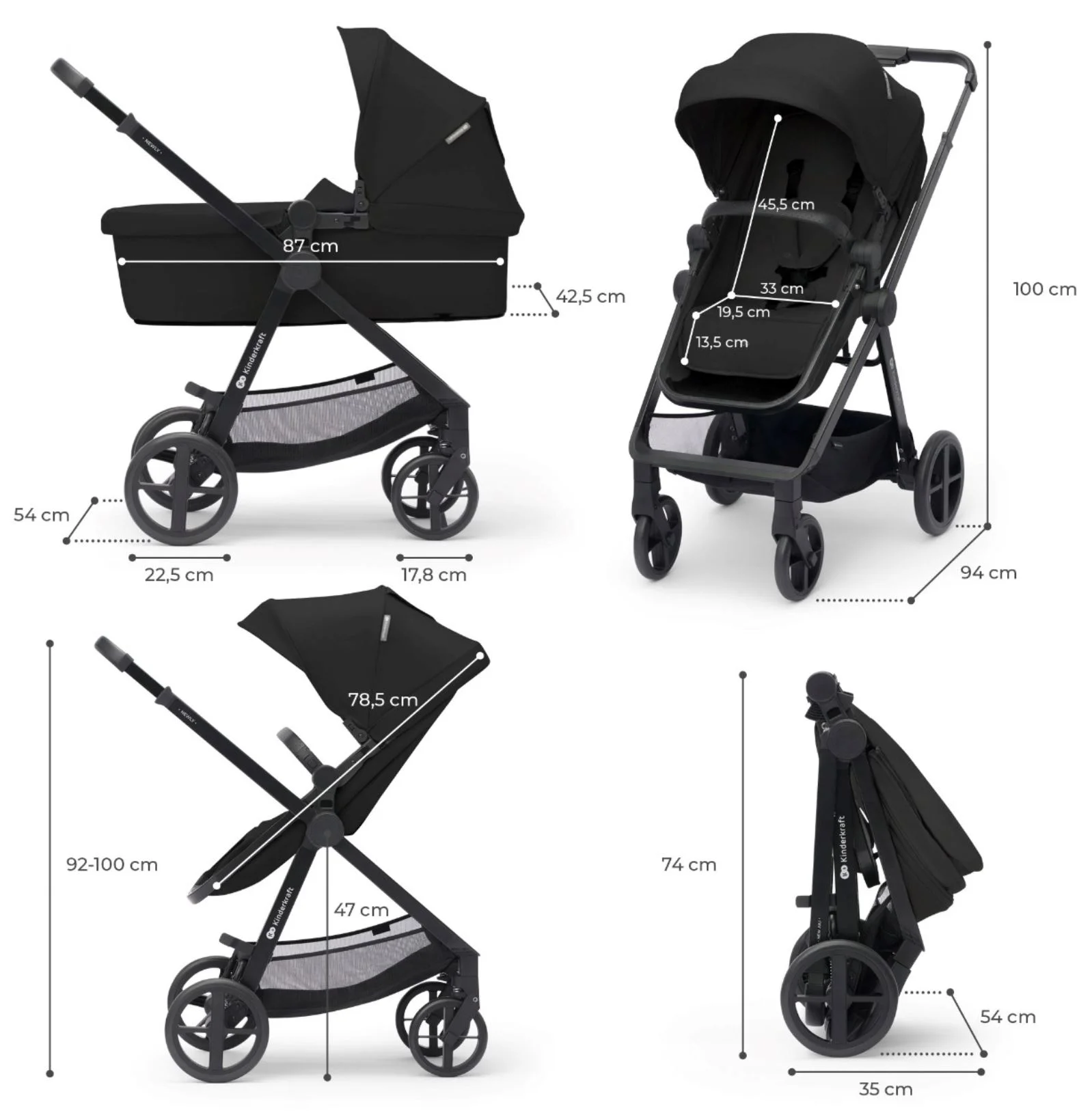 Carucior 3 in 1 Kinderkraft Newly Mink Pro Negru foto