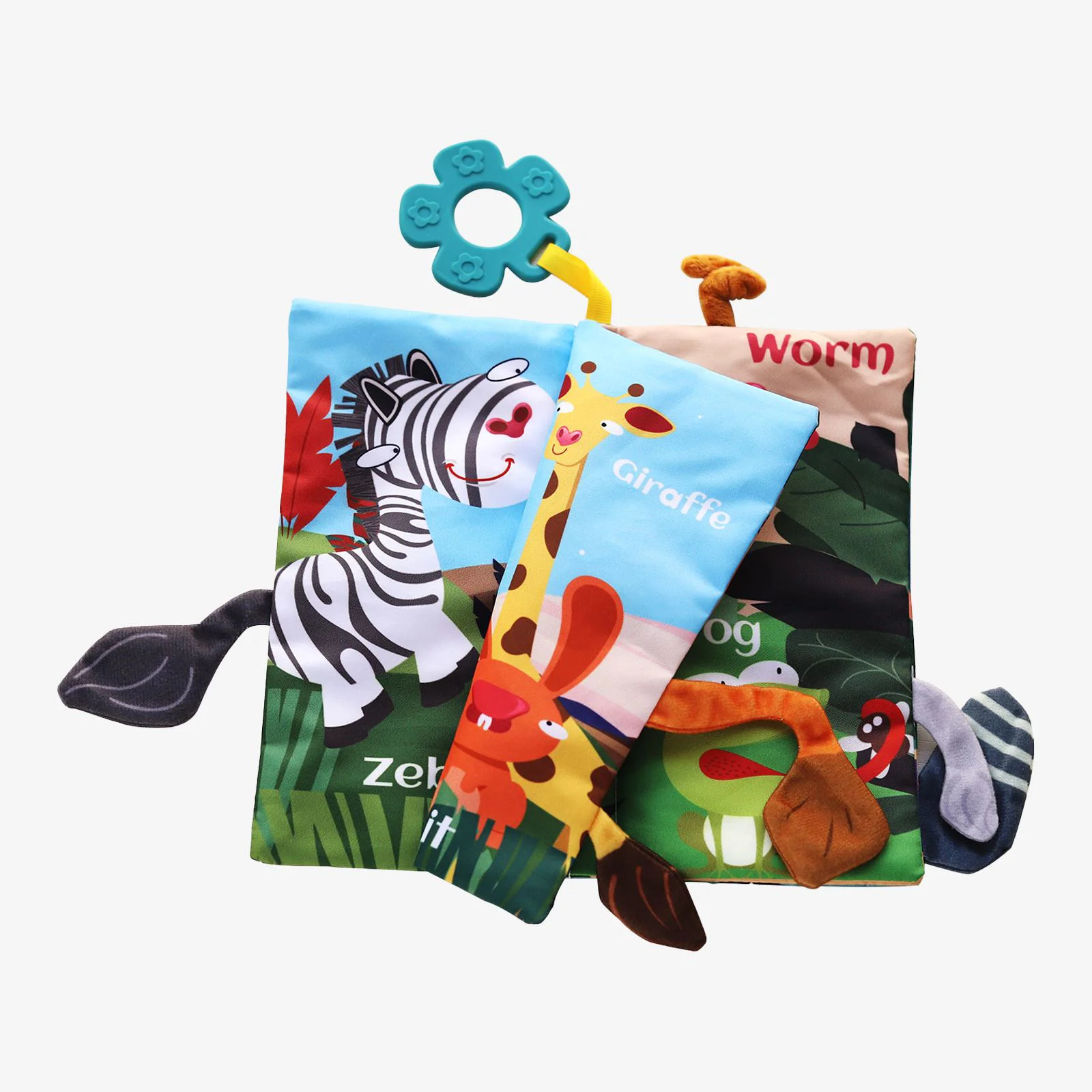 Carte moale cu ilustratii cu inel gingival KikkaBoo Wild Animals foto