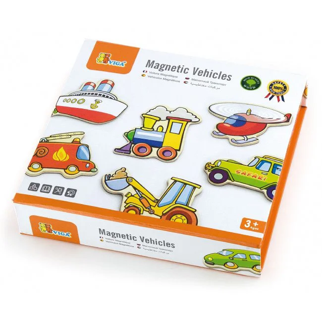 Magneti colorati din lemn Viga Toys Vehicule, 20 buc. foto