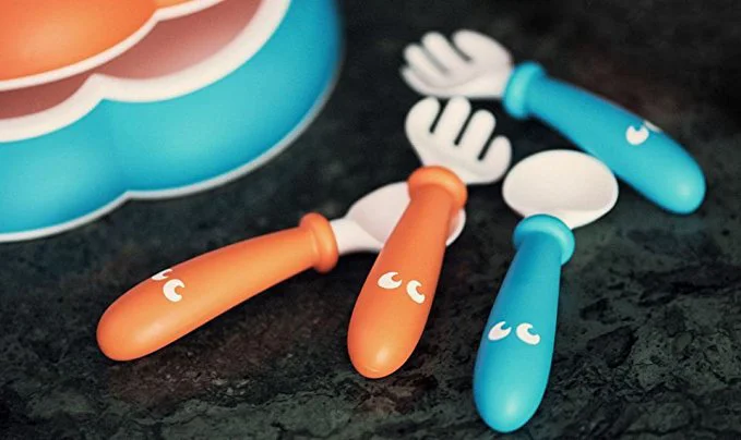 Set lingurite si furculite BabyBjorn Orange/Turquoise, 4 buc.