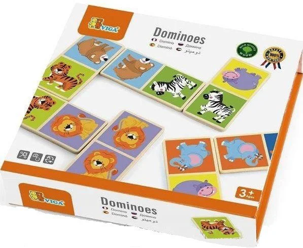Joc din lemn Viga Toys Domino Wild Animals