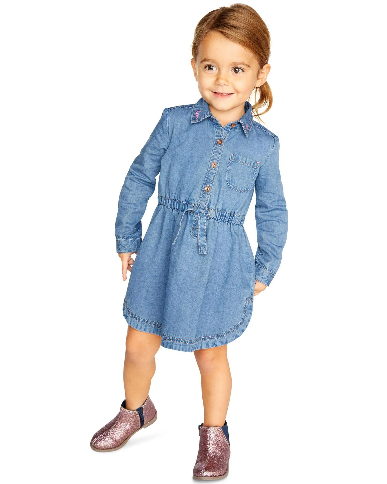 Carter's Rochita denim cu buzunar, broderie si cordon in talie foto