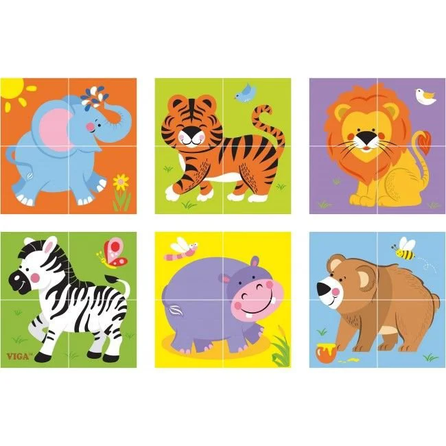 Cub-puzzle pe 6 parti din lemn Viga Toys Wild Animals foto