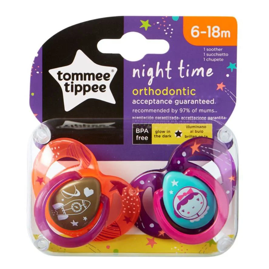 Силиконовая пустышка Tommee Tippee ночная (6-18 мес.), 2 шт. foto