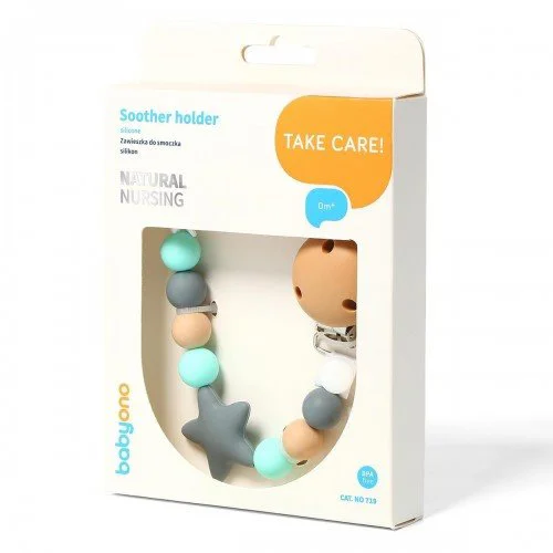 Lantisor din silicon pentru suzeta BabyOno Natural Nursing Beige foto