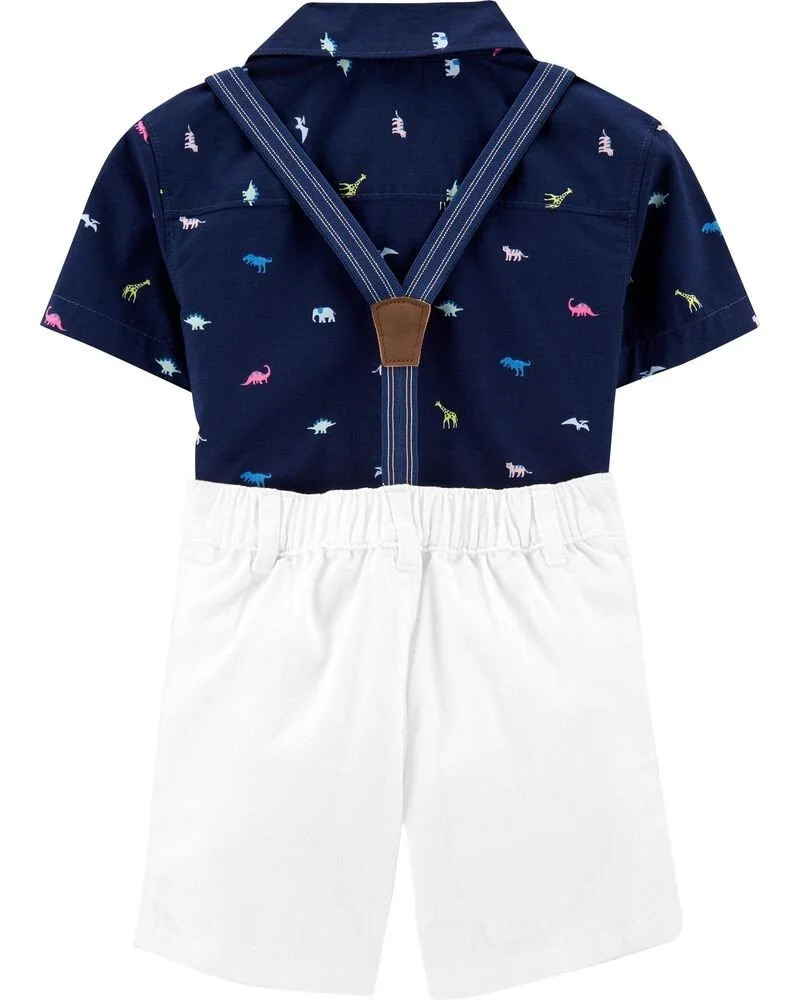 Carter's Set 3 piese Dino - Pantaloni scurti, camasa si bretele foto