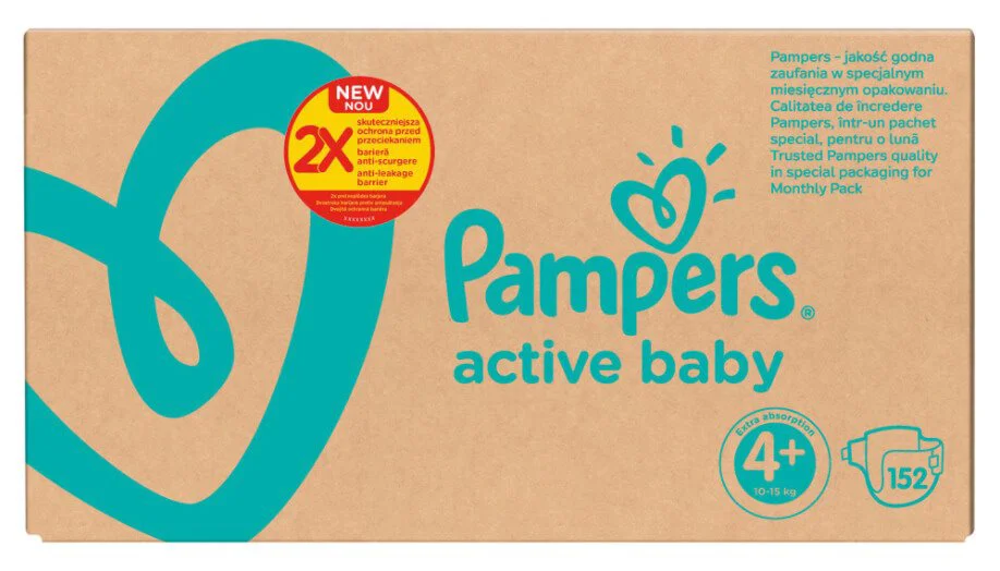 Scutece Pampers Active Baby 4+ Maxi XXL Box (9-16 kg), 152 buc. foto