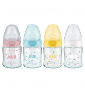 Бутылочка стеклянная NUK First Choice с силиконовой соской (0-6 мес.), 120 мл foto