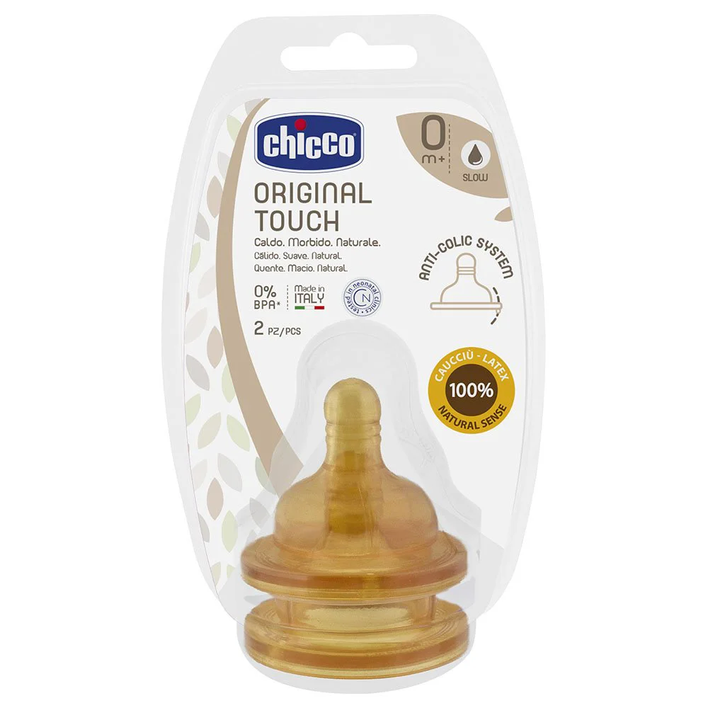 Tetina din latex Chicco Original Touch, flux lent (0+ luni), 2 buc.