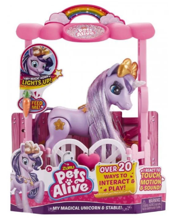 Jucaria interactiva Pets Alive Unicornul Star violet cu casuta