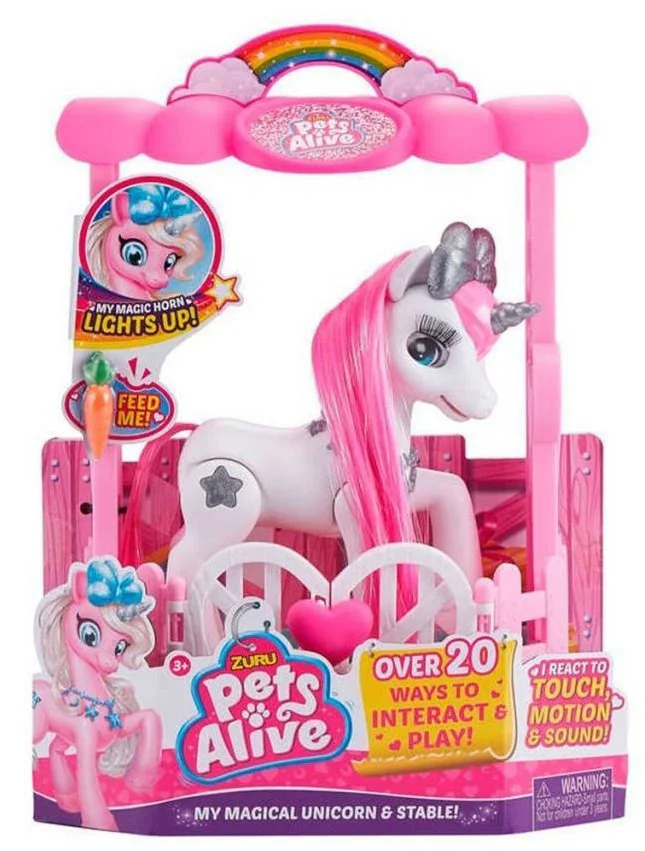Jucaria interactiva Pets Alive Unicornul Luna Alb cu casuta