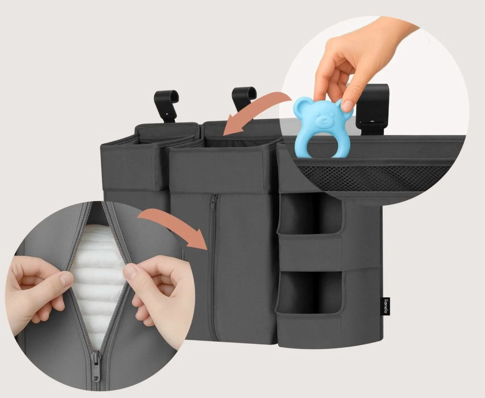 Organizator pentru scutece Lionelo Sidepocket Large Gri foto