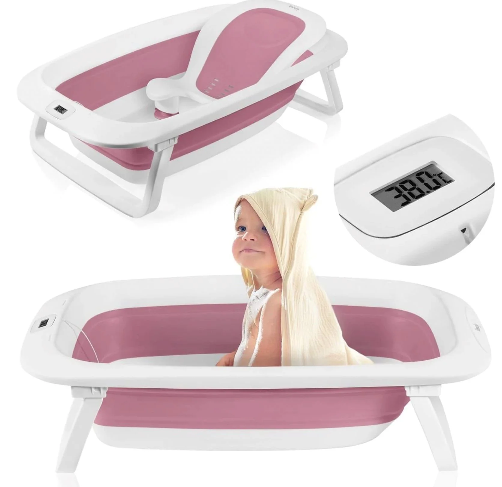 Cadita cu termometru Lionelo Baby Bubble Magnolia Roz foto