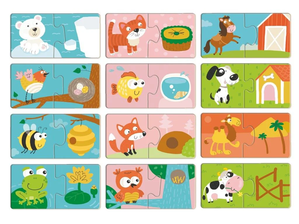 Puzzle Dodo DUO Animalele si casutele lor, 24 el. foto