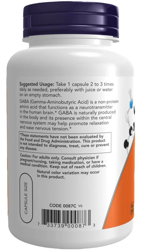 Supliment alimentar Now Foods Gaba, 500 mg, 100 capsule foto
