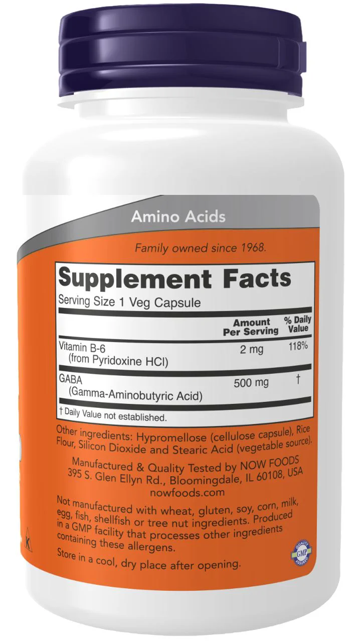 Supliment alimentar Now Foods Gaba, 500 mg, 100 capsule foto
