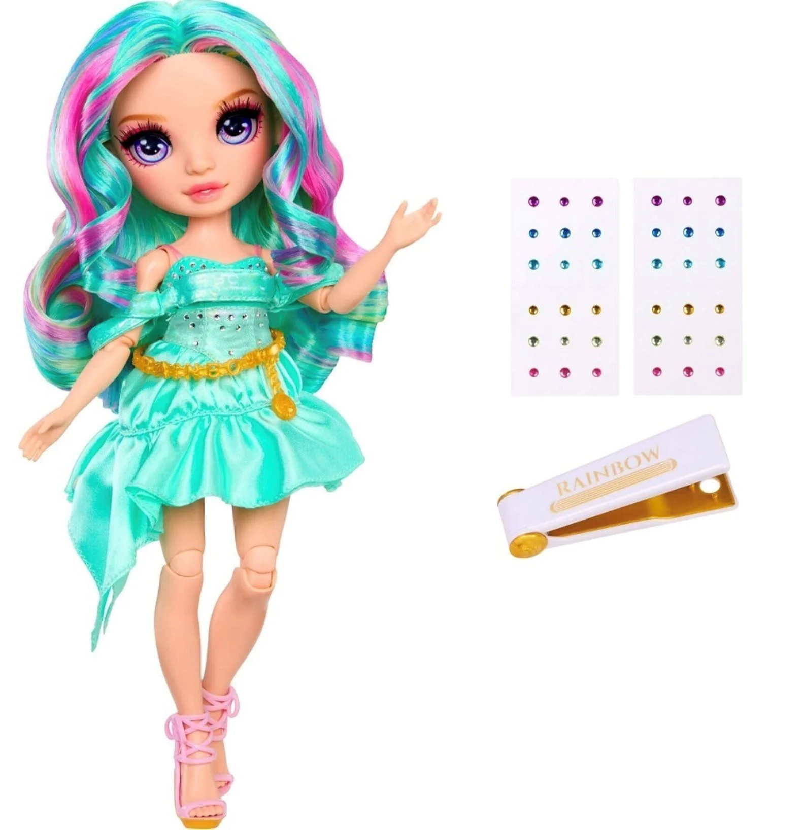 Papusa Rainbow High Celine seria Be Dazzling, Turcoaz foto