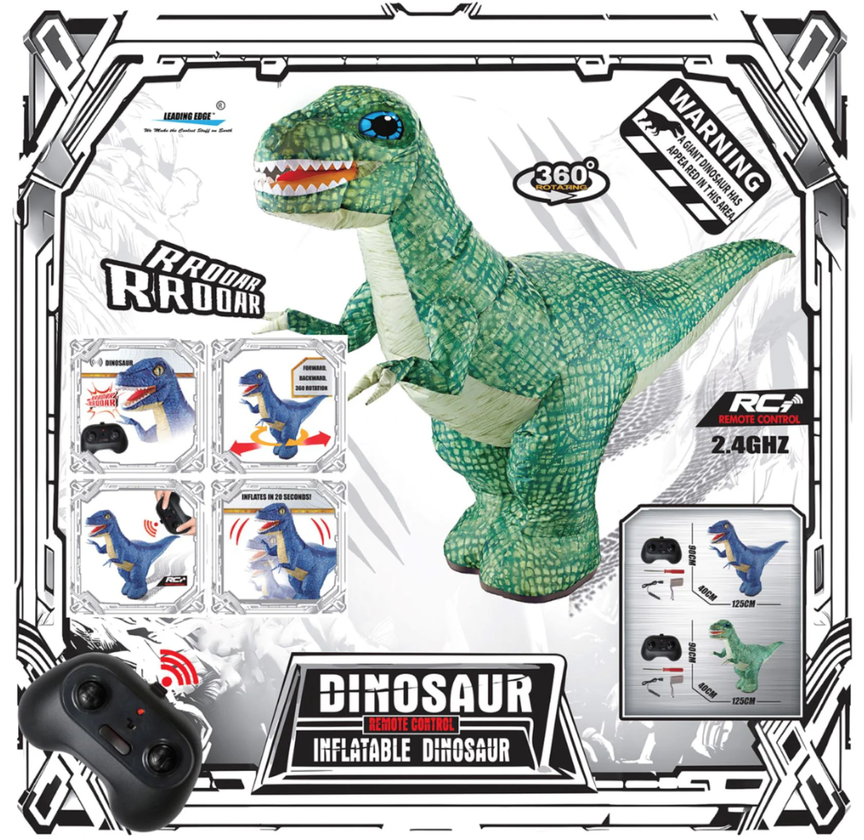 Надувной динозавр Dinoster RC с 2 скоростями, 90 см foto