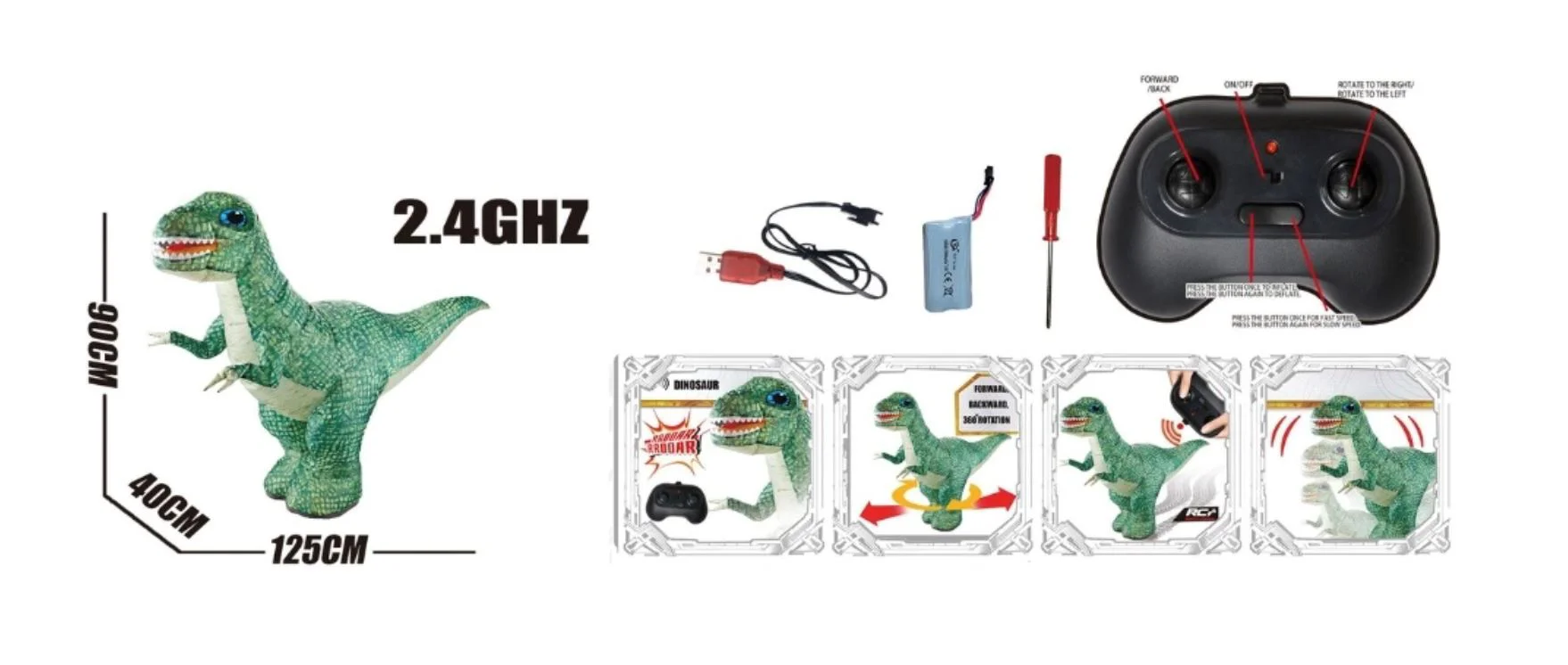 Надувной динозавр Dinoster RC с 2 скоростями, 90 см foto
