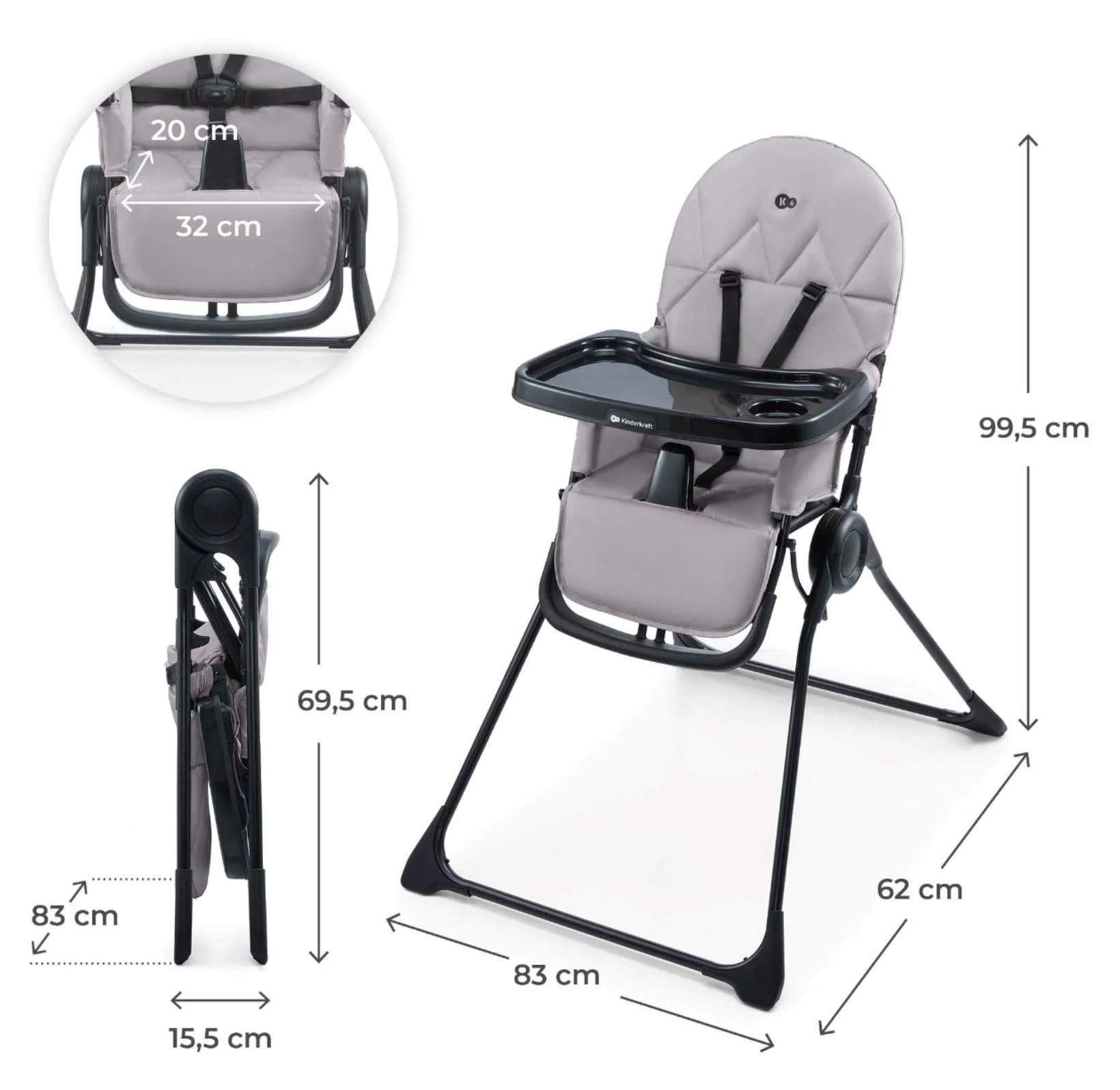 Scaun de masa Kinderkraft Binci Dark Gri foto