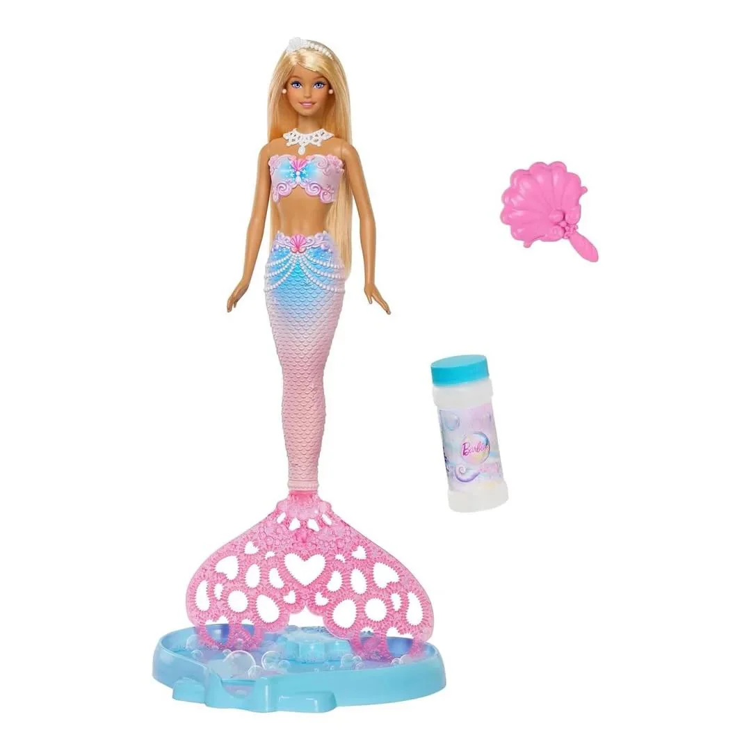 Papusa Barbie Sirena stralucitoare, cu functie de facut baloane de sapun foto