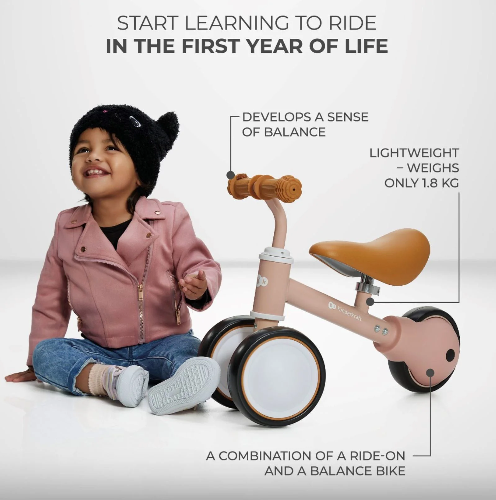 Bicicleta fara pedale Kinderkraft Cutie Roz foto
