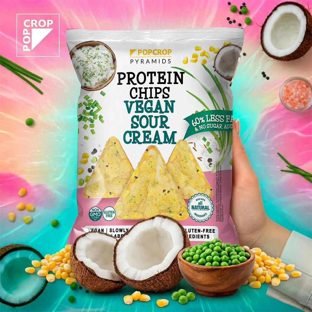 Chipsuri cu proteina Vegan Popcrop Sour Cream, 60 g foto