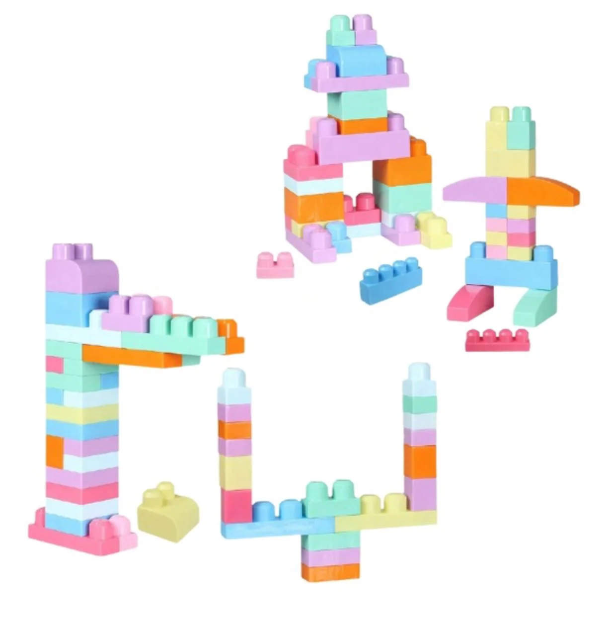 Set de constructie Play Toys Galeata cu blocuri pastel, 107 el. foto