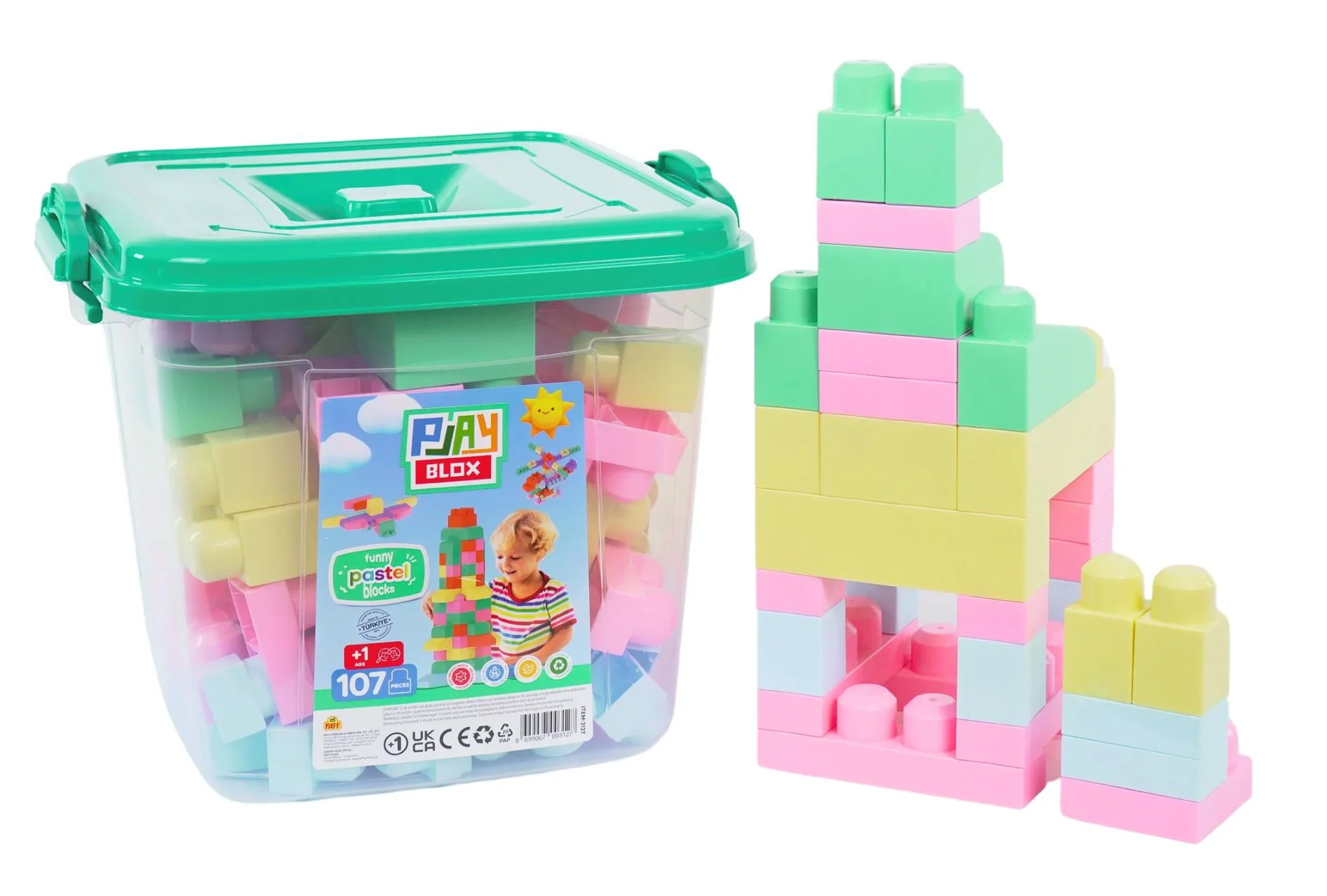 Set de constructie Play Toys Galeata cu blocuri pastel, 107 el. foto