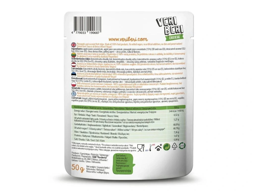 Фруктовые жевательные полоски Veri Beri Exotic с ананасом и кокосом, 50 г foto
