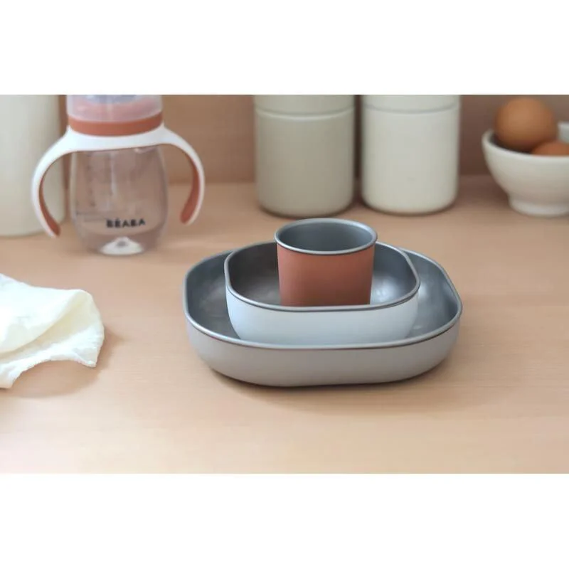 Set de masa din otel inoxidabil Beaba Terracotta, 4 piese foto
