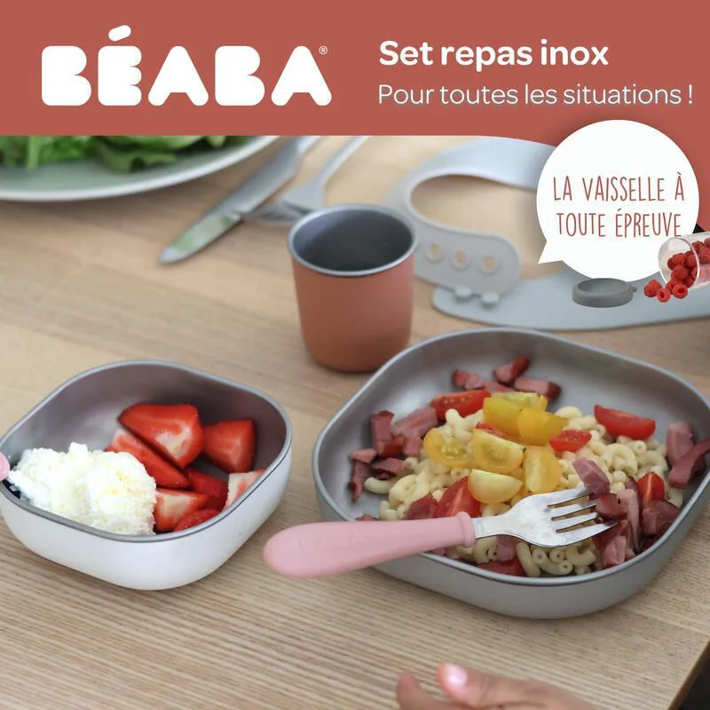 Set de masa din otel inoxidabil Beaba Terracotta, 4 piese foto