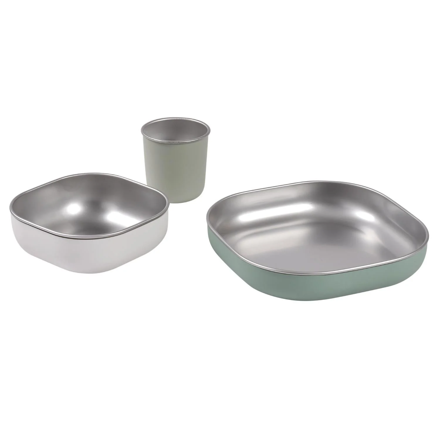 Set de masa din otel inoxidabil Beaba Sage Green, 4 piese foto