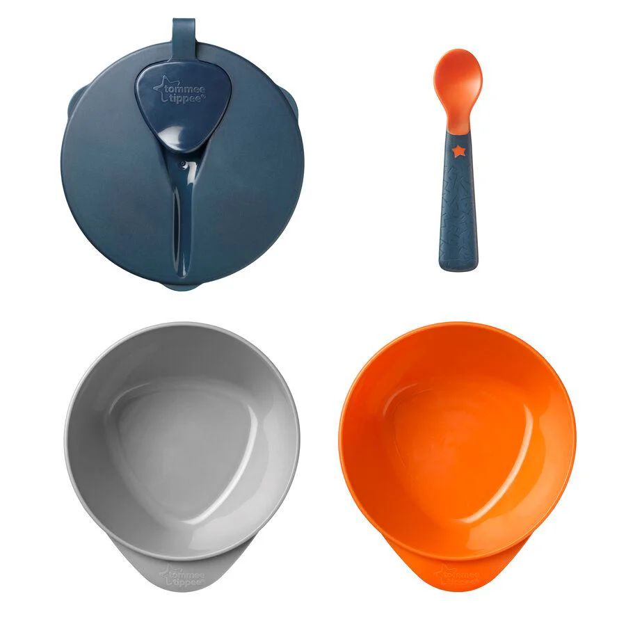 Набор мисок с крышкой и ложечкой Tommee Tippee, Серо-оранжевый (6+ мес.) foto