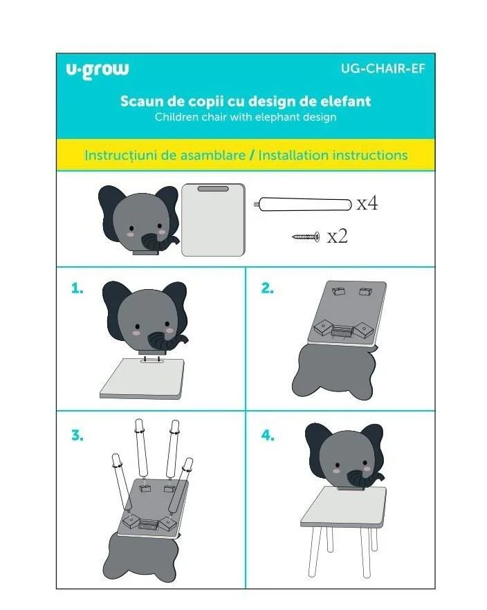 Scaunel din lemn pentru copii U-Grow Elephant foto