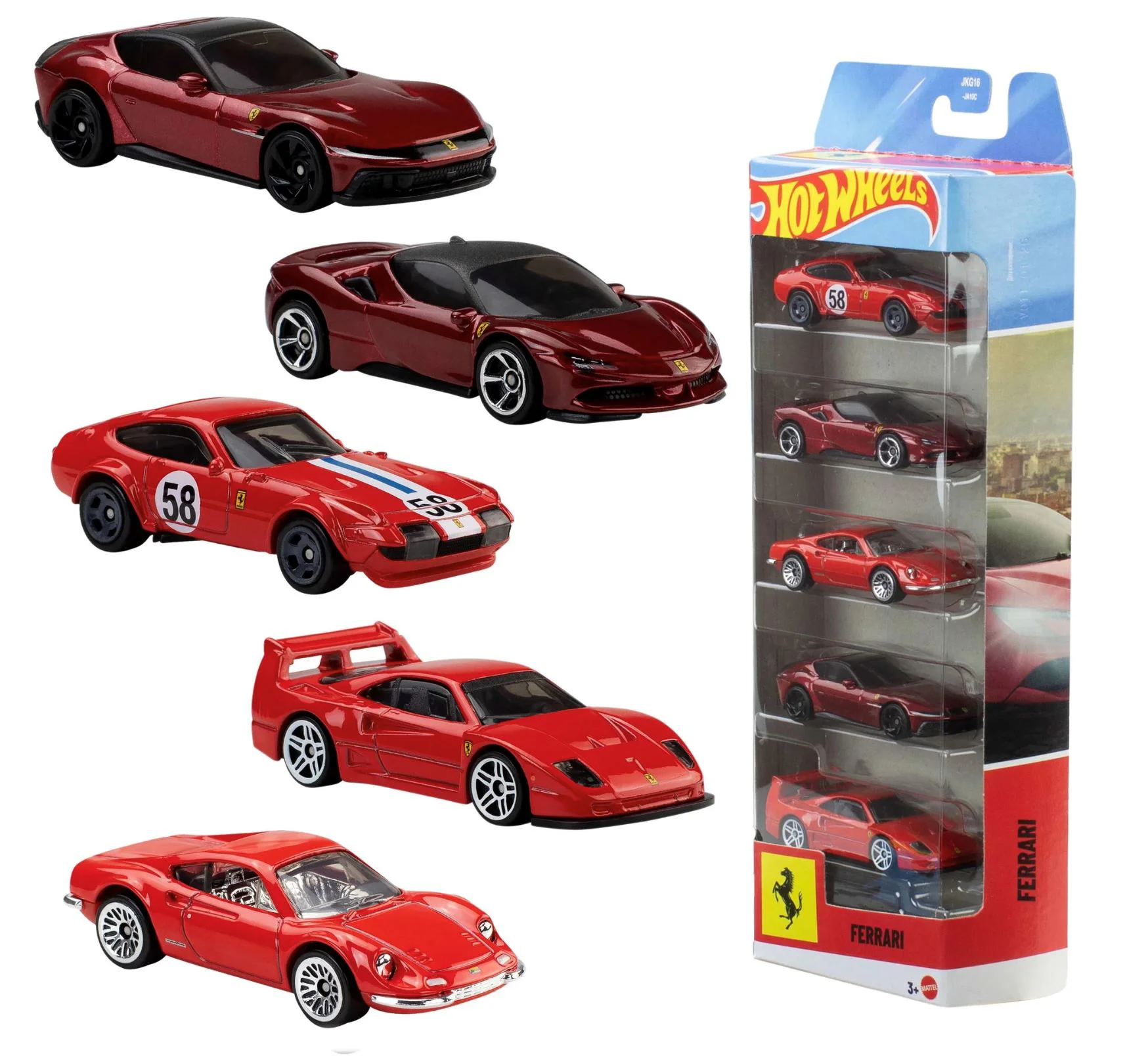 Set de masinute Hot Wheels Ferrari, 1:64 foto