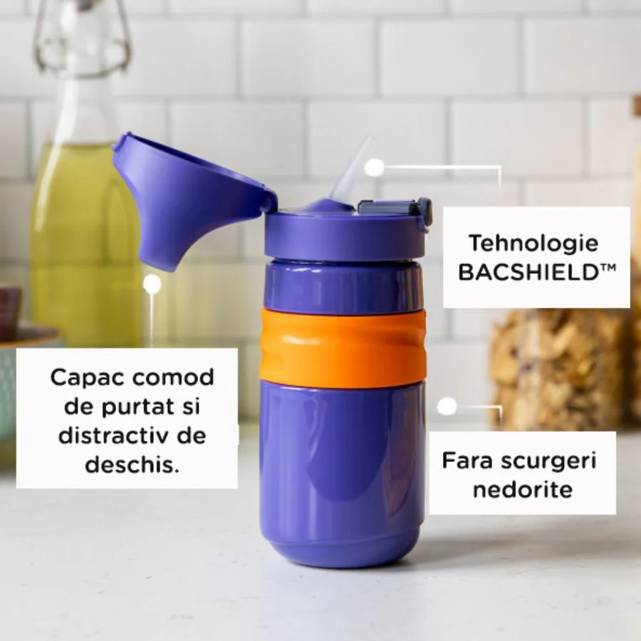 Cana cu pai Flip Top Tommee Tippee Purple (18+ luni), 500 ml foto